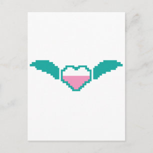 Cute digital heart with wings postcard