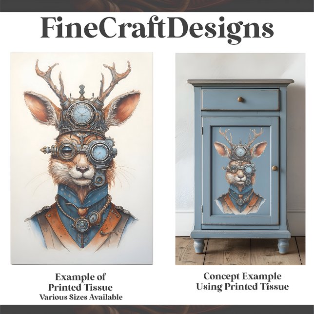 Cute Digital Steampunk Reindeer Image D6 Decoupage Tissue Paper (Creator Uploaded)