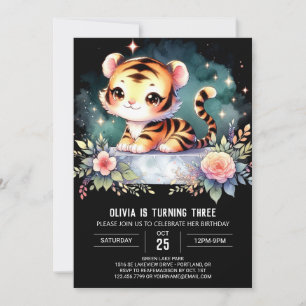 Cute Digital Tiger Birthday Invitation