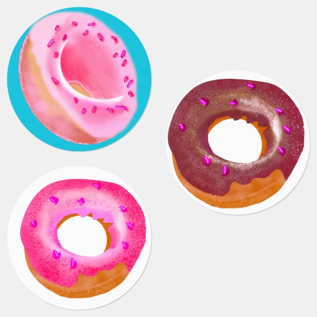 Cute Digitally Painted Fresh Baked Donut Labels (Group)