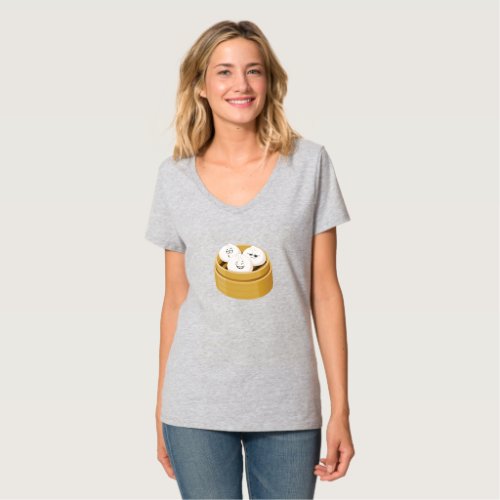 Cute Dim Sum Buns Bamboo Container Womens T_Shirt