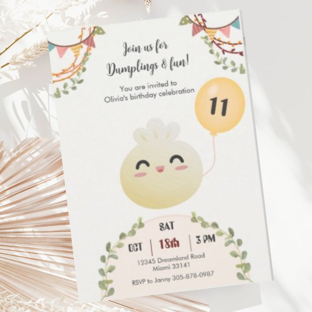 Cute Dim Sum Dumpling Birthday Party Invitation (Creator Uploaded)