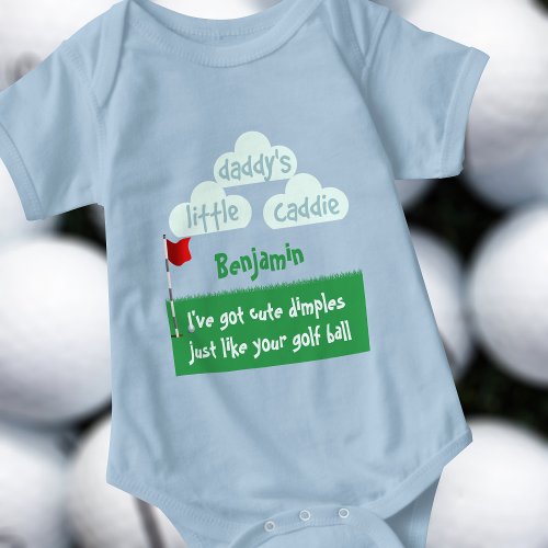 Cute Dimples Funny Golfer Daddys Little Caddie Baby Bodysuit