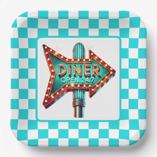 Cute Diner retro party  Paper Plates (Front)
