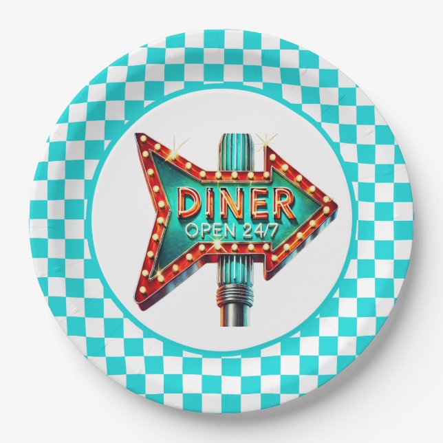 Cute Diner retro party  Paper Plates (Front)