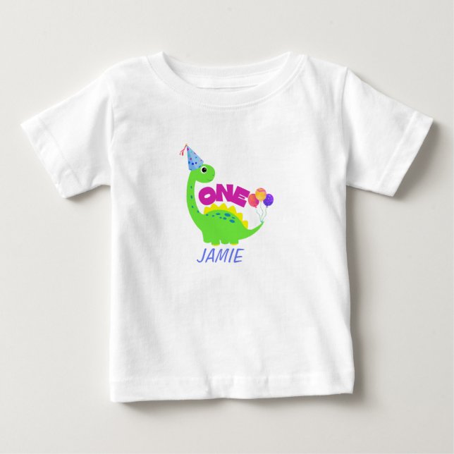 Cute Dino 1st birthday boy  Baby T-Shirt (Front)