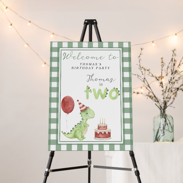Cute Dino 2nd Birthday Party  Foam Board (In Situ (Stand))