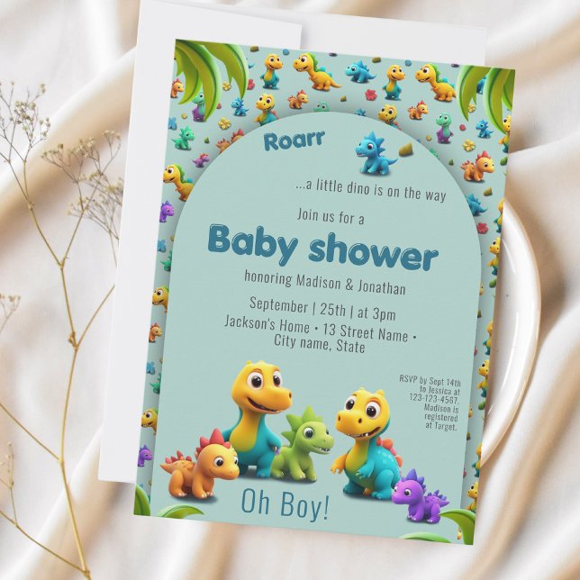 Cute Dino 3d dinosaur baby shower Invitation (Creator Uploaded)