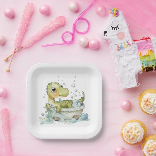 Cute Dino Bath Time Paper Plates (Party)