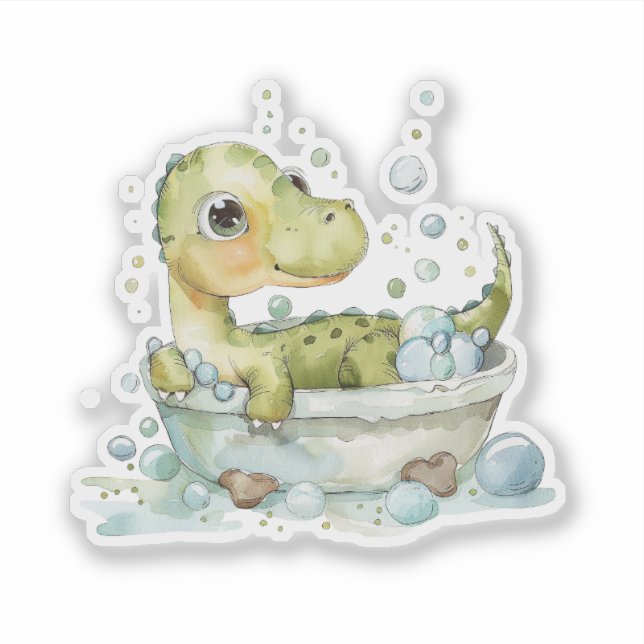 Cute Dino Bath Time Sticker (Front)