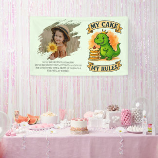 Cute Dino Birthday Queen My Cake My Rules Banner