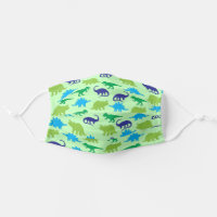 Cute Dino Blue and Green Dinosaur Print Adult Cloth Face Mask