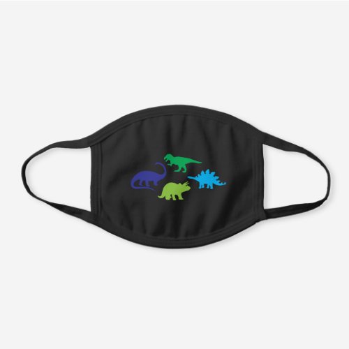 Cute Dino Blue Dinosaur Kids Boys Black Cotton Face Mask