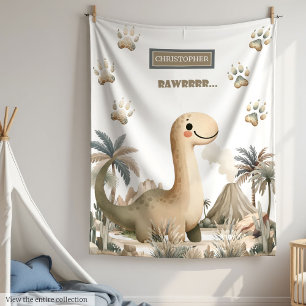 Cute Dino Boy Baby Shower Personalized Custom Name Blanket