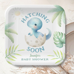 Cute Dino Boy Dinosaur Baby Shower Paper Plates