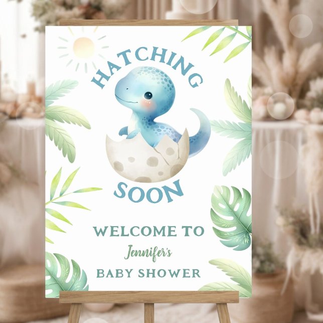 Cute Dino Boy Dinosaur Baby Shower Welcome Sign (Creator Uploaded)