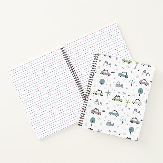  Cute Dino Cars Pattern Notebook (Inside)