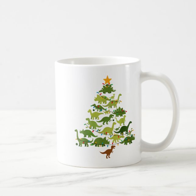 Cute Dino Christmas Tree Merry Dinomas Xmas Lights Coffee Mug (Right)