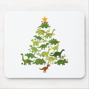 Cute Dino Christmas Tree Merry Dinomas Xmas Lights Mouse Pad