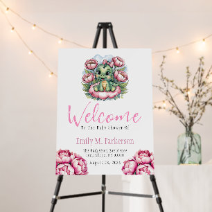 Cute Dino Delight Girl Baby Shower Welcome Sign