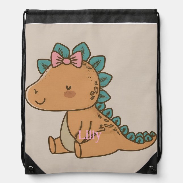 Cute Dino Design for Kids Drawstring Backpack (Front)