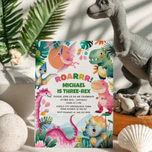 Cute Dino Dinosaur Dig Fossil Kids 3rd Birthday  Invitation