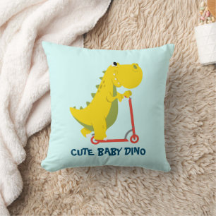 Cute dino dinosaur Scooter Toy Birthday Party Throw Pillow