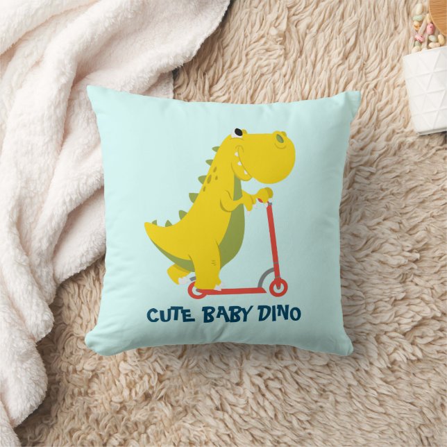 Cute dino dinosaur Scooter Toy  Birthday Party Throw Pillow (Blanket)