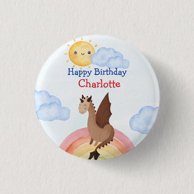 Cute dino Dragon Boy Birthday Party Button (Front)