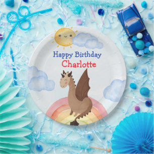 Cute dino Dragon Boy Birthday Party Paper Plates