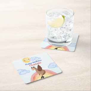 Cute dino Dragon Boy Birthday Party Square Paper Coaster