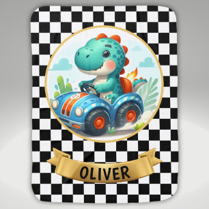 Cute Dino Driving a Race Car Baby Blanket