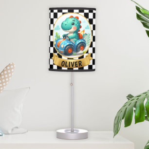 Cute Dino Driving a Race Car Table Lamp