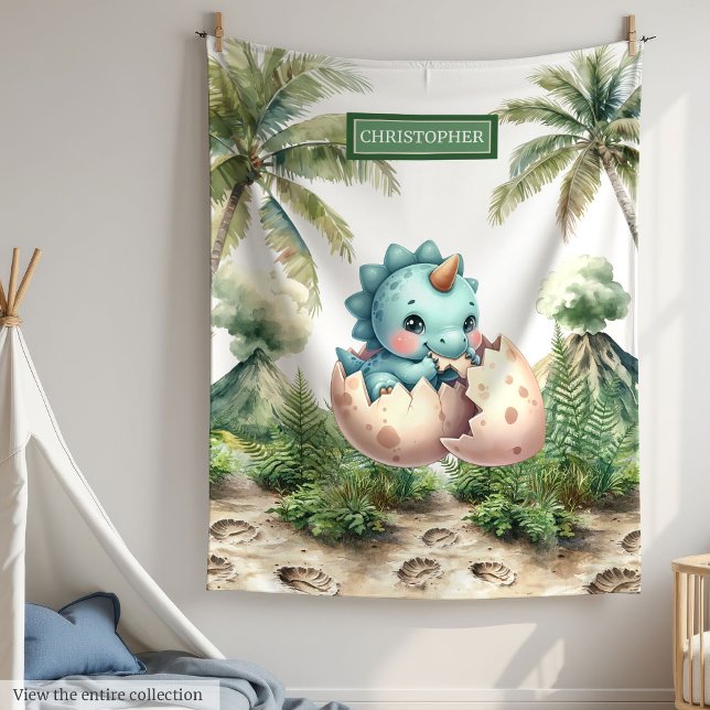 Cute Dino Egg Hatching Soon Personalized Baby Boy  Blanket (Cute Dino Egg Hatching Soon Personalized Baby Boy baby blanket)