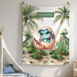 Cute Dino Egg Hatching Soon Personalized Boy  Baby Blanket