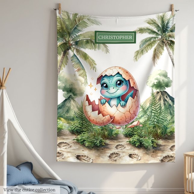Cute Dino Egg Hatching Soon Personalized Boy  Baby Blanket (Cute Dino Egg Hatching Soon Personalized Boy baby blanket )