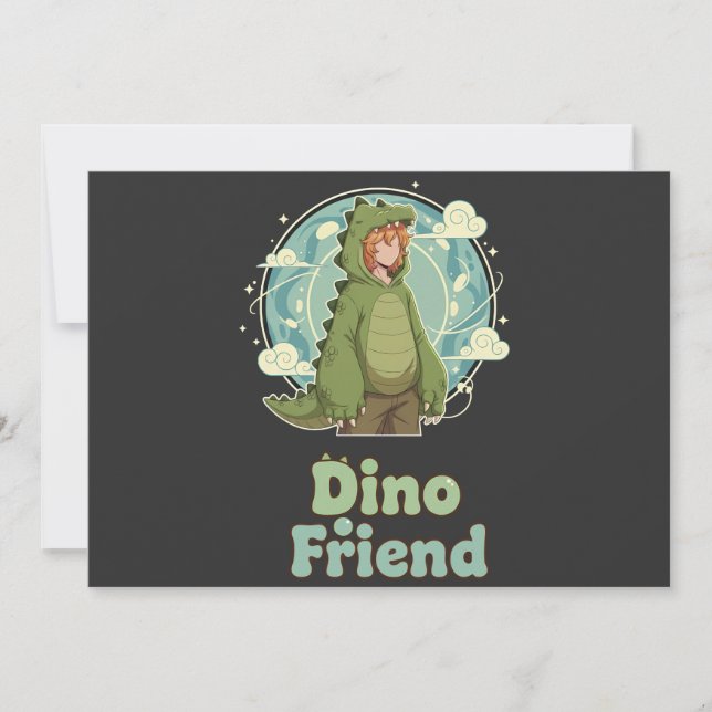 Cute Dino Friend Anime Boy - Green Dinosaur Save The Date (Front)