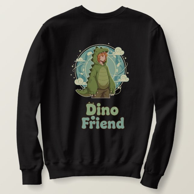 Cute Dino Friend Anime Boy - Green Dinosaur Sweatshirt (Design Back)