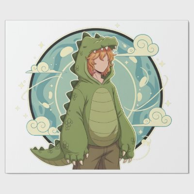 Cute Dino Friend Anime Boy - Green Dinosaur Wrapping Paper