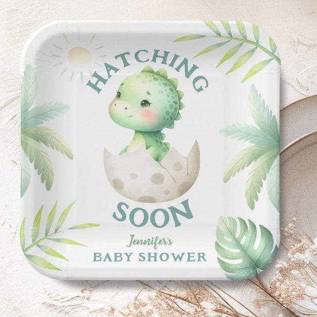 Cute Dino Gender Neutral Dinosaur Baby Shower Paper Plates (Creator Uploaded)