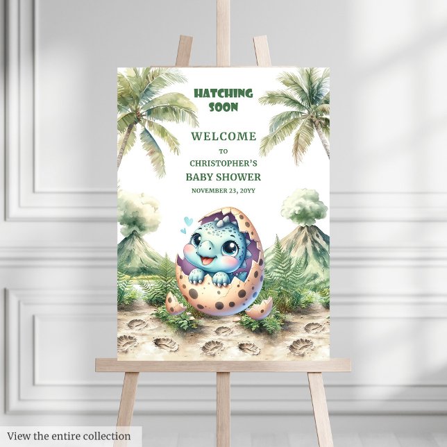 Cute Dino Hatching Soon Baby Shower Poster (Cute Dino Hatching Soon Baby Shower Poster)