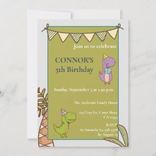 Cute Dino Lovers Kids Birthday Party Invitation