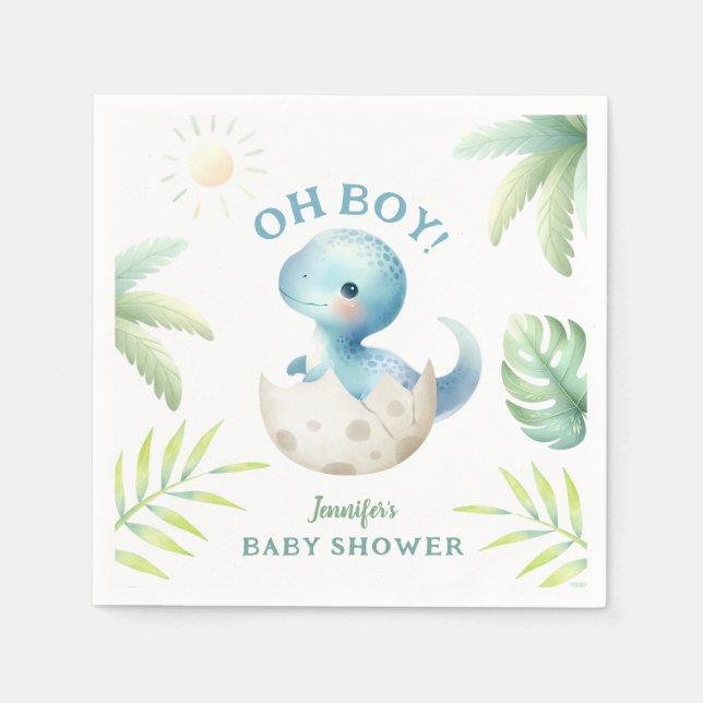 Cute Dino Oh Boy Dinosaur Baby Shower  Napkins (Front)