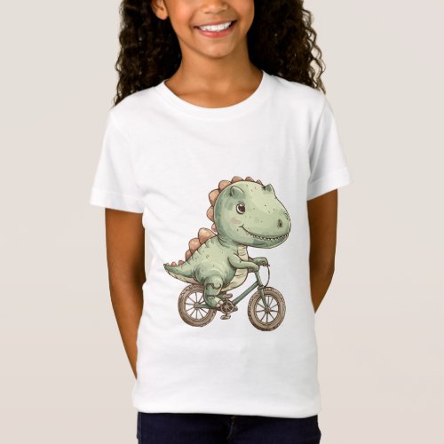 Cute dino on bicycle T_Shirt