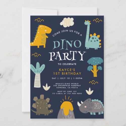 Cute Dino Party Dinosaurs First Birthday Invitation