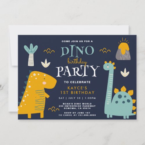 Cute Dino Party First Birthday Invitation