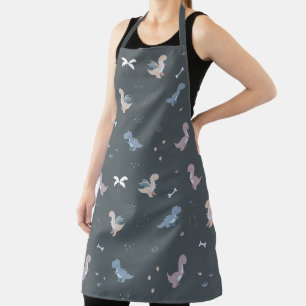 Cute Dino Patern Bluish Gray Apron