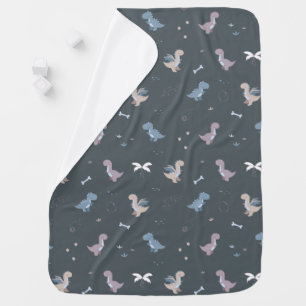 Cute Dino Patern Bluish Gray Baby Blanket