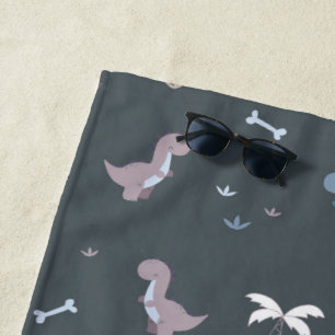Cute Dino Patern Bluish Gray Beach Towel