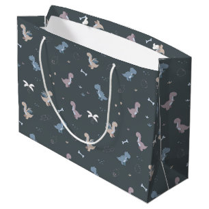 Cute Dino Patern Bluish Gray Large Gift Bag